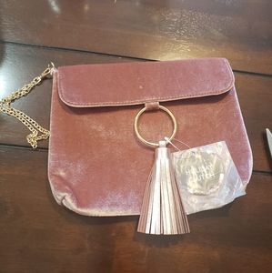 Pink velvet with tassel clutch